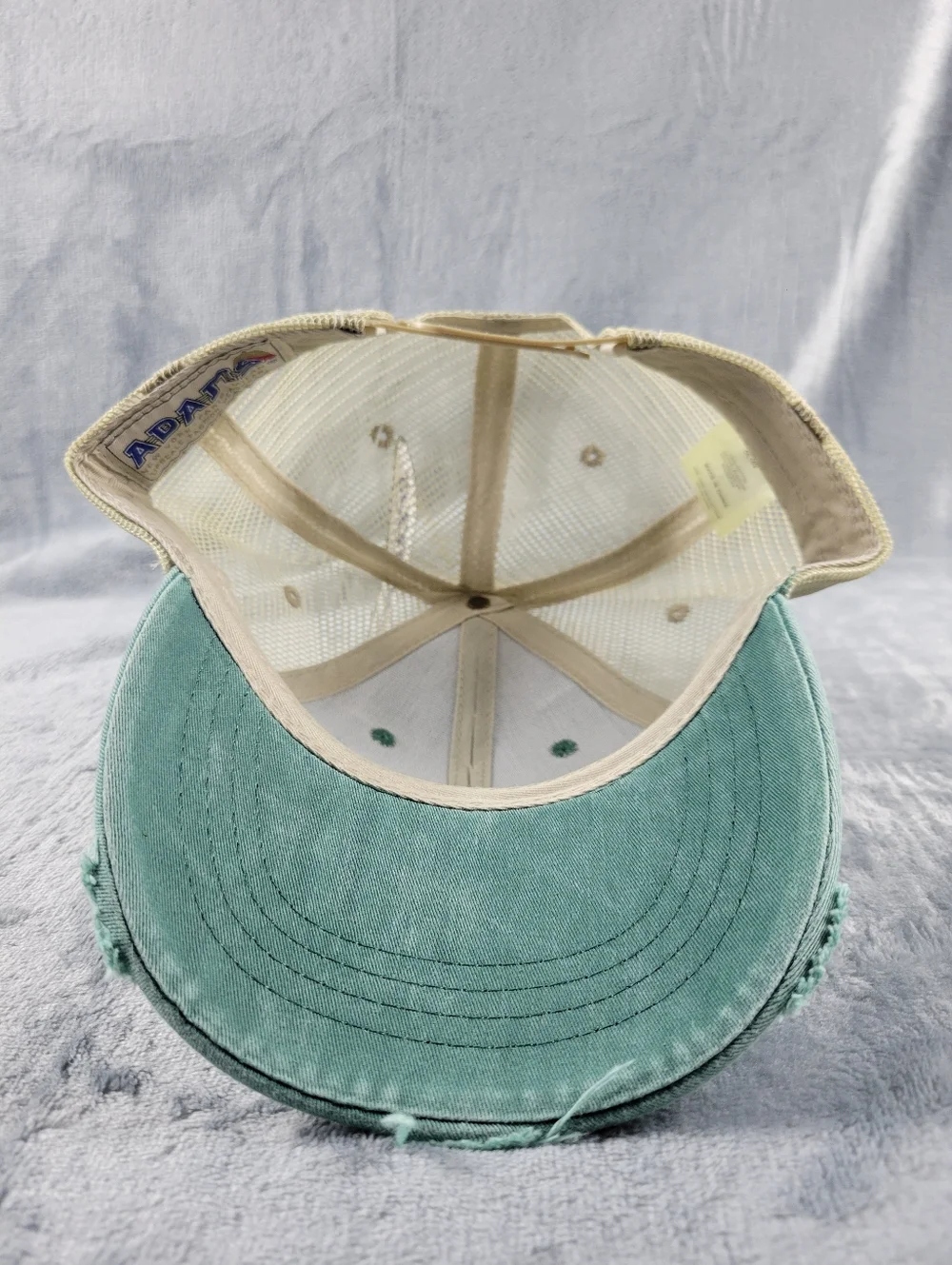NWT Adams Tin Cup Mountain Whiskey Tan Green Distressed Snapback Trucker Hat